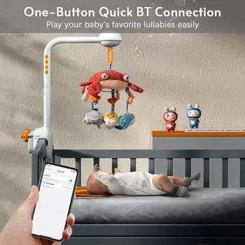 Многофункциональная музыкальная детская кроватка в виде краба, мобильная игрушка, звездный проектор, вращающийся на 360 градусов, милый разноцветный