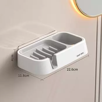 Многофункциональная мыльница настенная с двойным сливом, стойка для хранения мыла, с чистящей щеткой, для дома, ванной комнаты, для хранения мыла и щеток