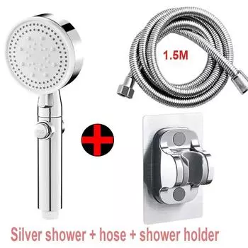 Многофункциональная насадка для душа с 5 режимами, большой регулируемый водяной душ, водосберегающая насадка с остановкой подачи воды одним нажатием серебряный