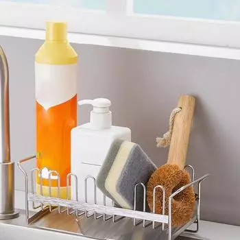 Многофункциональная настенная креативная полка с поддоном для сбора капель, держатель для губки, стеллаж для хранения тряпок серебряный