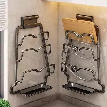 Многофункциональная настенная подставка для крышек кастрюль и разделочных досок Double-layer with ABS water tray