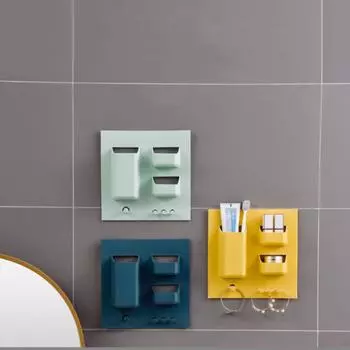 Многофункциональная настенная полка для хранения зубной пасты без перфоратора, держатель для зубных щеток, полка для туалетных принадлежностей для ухода за кожей, органайзер для ванной комнаты чёрный