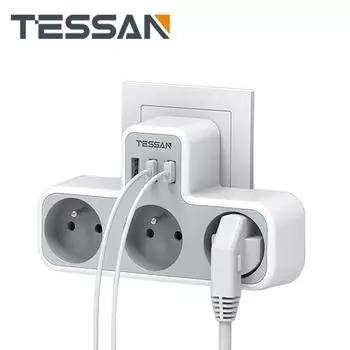 Многофункциональная настенная розетка TESSAN из Франции в ЕС с 3 французскими розетками и 3 USB-портами, адаптер питания 6 в 1 для домашнего офиса, путешествий