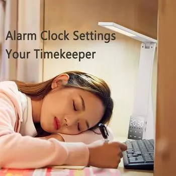 Многофункциональная настольная лампа с Bluetooth-динамиком, будильником, сенсорным дисплеем, регулируемой яркостью, складная настольная лампа для чтения чёрный