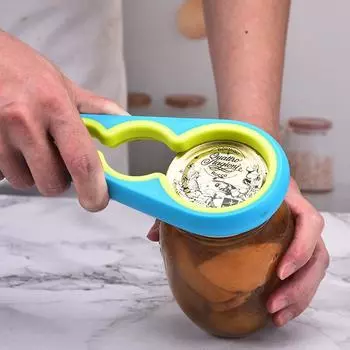 Многофункциональная открывалка для бутылок 4-в-1Пластиковая нескользящая открывалка для консервных банок, экономящая трудозатратыВинтовая крышка для бутылок зелёный