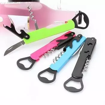 Многофункциональная открывалка для вина, открывалка для бутылок пива, штопор, металл из нержавеющей стали с пластиковой ручкой розовый