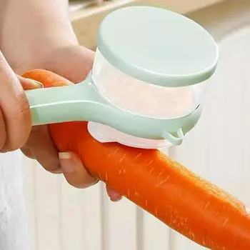 Многофункциональная овощечистка для фруктов и овощей с ящиком для хранения - зубчатое лезвие, прочный пластик, незаменимый инструмент на кухне и в общежитии зелёный