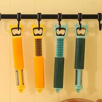 Многофункциональная овощечистка, лезвия из нержавеющей стали, слайсер для фруктов, овощей, терка, открывалка для бутылок, щетка для домашнего ресторана, фруктовый магазин, удобное хранение зелёный