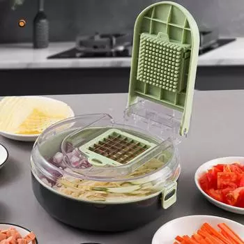 Многофункциональная овощерезка Green 9 в 1 кухонный режущий инструмент фруктово-картофелерезка измельчитель моркови и капусты с корзиной зелёный