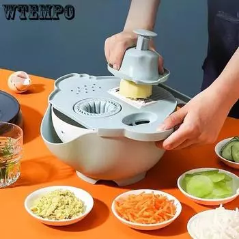Многофункциональная овощерезка, овощерезка, мясорубка, очистка овощей, дренажная корзина для измельченного картофеля и лука, ломтики ингредиентов A синий