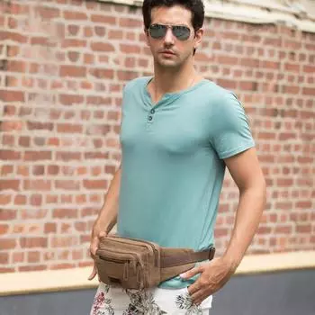 Многофункциональная парусиновая уличная большая вместительная спортивная нагрудная сумка для настоящего отдыха, мужская поясная сумка, длина 21 см, ширина 5 см, высота 15 см коричневый