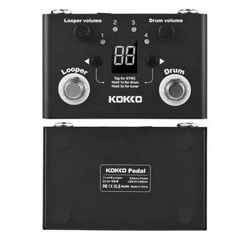 Многофункциональная педаль эффектов Drum & Looper KOKKO, тюнер BT Page-Turner, записывающий барабан с циклической фразой чёрный