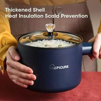 Многофункциональная плита 1,8 л, бытовая одно-/двухслойная горячая кастрюля, электрическая рисоварка, студенческое общежитие, мини-кастрюля с антипригарным покрытием EU синий