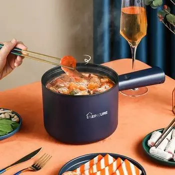 Многофункциональная плита 1,8 л, бытовая одно-/двухслойная горячая кастрюля, электрическая рисоварка, студенческое общежитие, мини-кастрюля с антипригарным покрытием EU синий