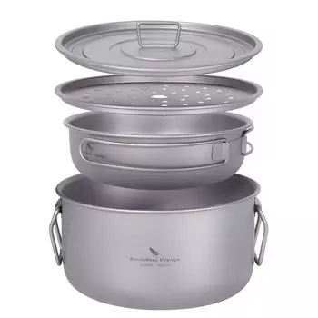 Многофункциональная плита Boundless Voyage Titanium для жарки и приготовления на пару, для кемпинга, легкая, 513 г, для кемпинга, Ti2057C, двуручная кастрюля, сковорода,