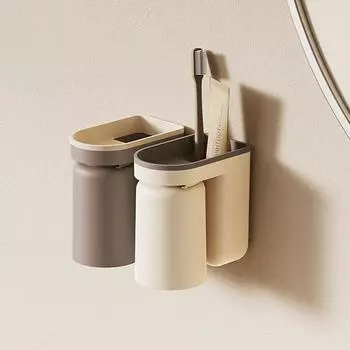 Многофункциональная подставка для зубных щеток, настенный стакан для ополаскивателя полости рта, держатель для зубных щеток, полка для хранения в ванной комнате, аксессуары бежевый