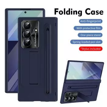 Многофункциональная подставка, ремешок на запястье, складная пленка из закаленного стекла, чехол для телефона Samsung Galaxy Z Fold 7 6, защитная крышка для камеры Galaxy Z Fold7 синий