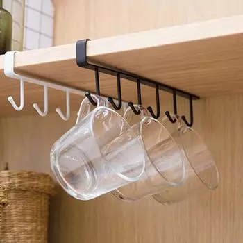 Многофункциональная подвесная стойка, прочная металлическая несущая способность, 6 крючков, декоративная полка для хранения для дома чёрный