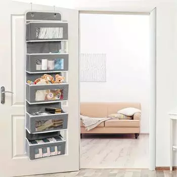 Многофункциональная подвесная сумка:5-уровневый органайзер для хранения с прозрачными окошками для игрушек, кошельков и полотенец, тканевый материал, штабелируемый