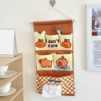 Многофункциональная подвесная сумка для хранения, большая вместимость, несколько отделений, дизайн с мультяшным рисунком, стена для ванной комнаты кофейный