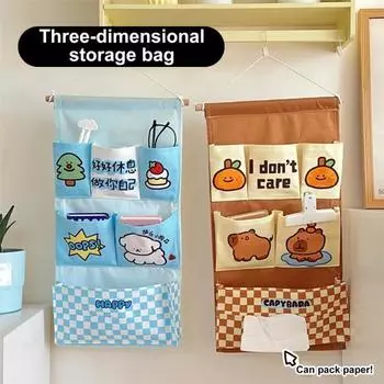 Многофункциональная подвесная сумка для хранения, большая вместимость, несколько отделений, дизайн с мультяшным узором, настенная подвесная сумка для ванной комнаты, органайзер кофейный