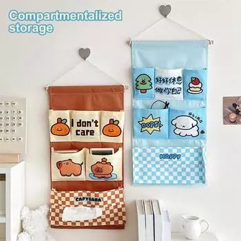 Многофункциональная подвесная сумка для хранения, большая вместимость, несколько отделений, дизайн с мультяшным узором, настенная подвесная сумка для ванной комнаты, органайзер кофейный