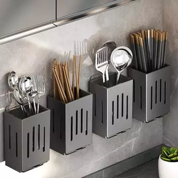Многофункциональная полка для хранения кухонных принадлежностей, держатель для сушки палочек для еды, настенный отдельно стоящий органайзер для столовых приборов и посуды серый
