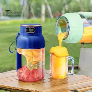 Многофункциональная портативная соковыжималка с цифровым дисплеем, беспроводной блендер для смузи большой емкости с зарядкой через USB A циан