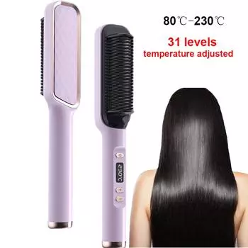 Многофункциональная расческа-выпрямитель для волос с защитой от ожогов, керамическая электрическая расческа с ЖК-дисплеем, 31 уровень регулировки AU