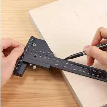 Многофункциональная разметочная линейка для деревообработки Т-образная линейка из алюминиевого сплава Маркировочное устройство для деревообработки Многофункциональная измерительная линейка Угловая линейка чёрный