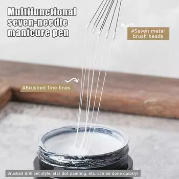 Многофункциональная ручка для рисования линий на ногтях с 7 штифтами, гибкая ручка из нержавеющей стали, кисти для УФ-геля, инструменты для рисования и маникюра Onesize