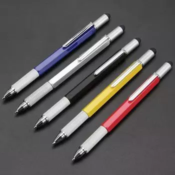 Многофункциональная ручка-инструмент 6 в 1: Емкостный стилус, шариковая ручка, отвертка, линейка, уровень. Bullet Type 1.0 серебряный