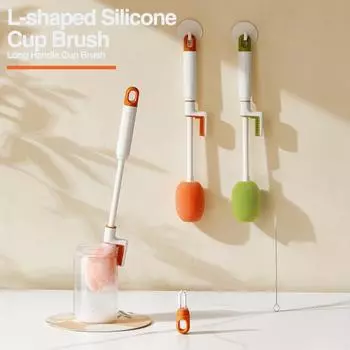 Многофункциональная щетка для чашки 3-в-1, съемная губка с длинной ручкой, L-образная силиконовая чашка для чистки рта, соломенная щетка для детской бутылочки оранжевый