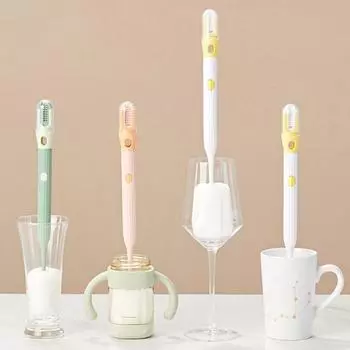 Многофункциональная щетка для чистки бутылок с длинной ручкой, 3-в-1 U-образная форма, очиститель зазоров в бутылках, чашка, пятновыводитель, кухонный инструмент розовый