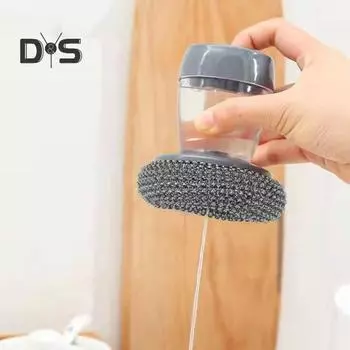 Многофункциональная щетка для очистки со сменной головкой. Нажимная щетка для дозирования мыла для посуды, кастрюль, сковородок, грилей. Простая в использовании нержавеющая сталь. 1 Set