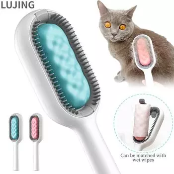 Многофункциональная щетка для удаления шерсти с домашних животных, силиконовая щетка для собак, расческа для ухода за кошками, средство для удаления волос, массажные инструменты для кошек, собак, влажные салфетки для удаления ворса 5.3x2.6x19cm синий