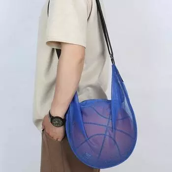 Многофункциональная сетчатая баскетбольная сумка через плечо, портативная сумка для хранения мячей, футбол синий