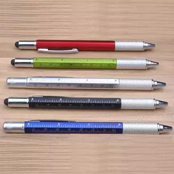 Многофункциональная шариковая ручка 6 в 1, стилус, линейка пузырькового уровня, отвертка, инструмент серебряный