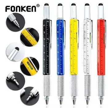 Многофункциональная шариковая ручка Fonken 6 в 1 с ручным инструментом, измерительная техническая линейка, отвертка, сенсорный экран, стилус, спиртовой уровень