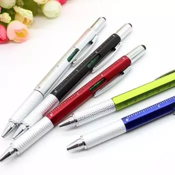 Многофункциональная шариковая ручка, уровень + штангенциркуль + отвертка. Многофункциональная шариковая ручка с емкостью. чёрный