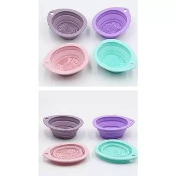 Многофункциональная силиконовая чаша для чистки кистей для макияжа, пуховка для мытья косметических кистей, скребок со складным держателем для кистей розовый