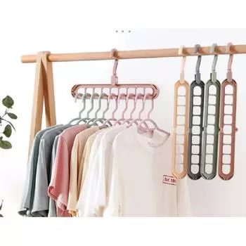Многофункциональная складная вешалка для одежды - 9 отверстий, компактный дизайн для хранения в шкафу для спальни розовый
