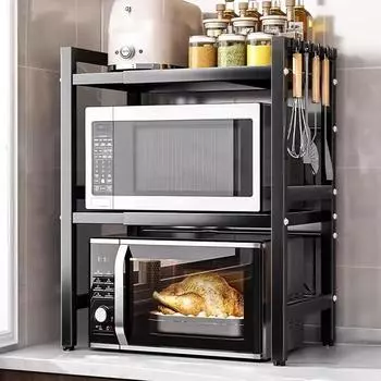 Многофункциональная стойка для хранения, 3-х уровневая выдвижная стойка для выпечки с 6 крючками, кухонная стойка, полка для специй, кухня белый
