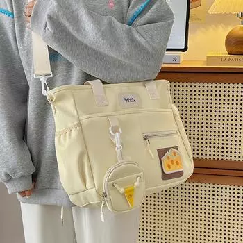 Многофункциональная студенческая сумка через плечо большой емкости, легкая нейлоновая сумка-тоут белый