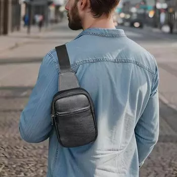 Многофункциональная сумка через плечо из воловьей кожи Head Layer, небольшая сумка через плечо для отдыха, натуральная кожа, мужская нагрудная сумка чёрный