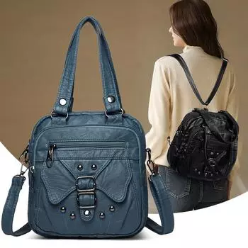 Многофункциональная сумка через плечо, сумка через плечо, женский небольшой рюкзак чёрный