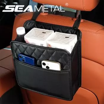 Многофункциональная сумка для хранения автомобильного сиденья SEAMETAL, кожаная сумка для хранения, сумка для мусора, подвесная сумка для хранения 1PC чёрный
