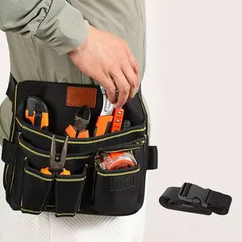 Многофункциональная сумка для хранения инструментов и оборудования, износостойкая, вместительная поясная сумка для инструментов, многокарманная поясная сумка из ткани Оксфорд чёрный