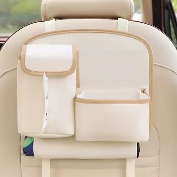 Многофункциональная сумка для хранения в автомобиле, симпатичная мультяшная сумка для хранения на спинке заднего сиденья, автомобильный мусорный бак белый