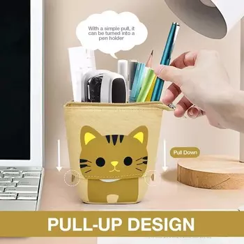 Многофункциональная сумка для ручек с милым рисунком кошки, складной креативный пенал, аксессуары для хранения, подходит для учебы, офиса бледно-розовый